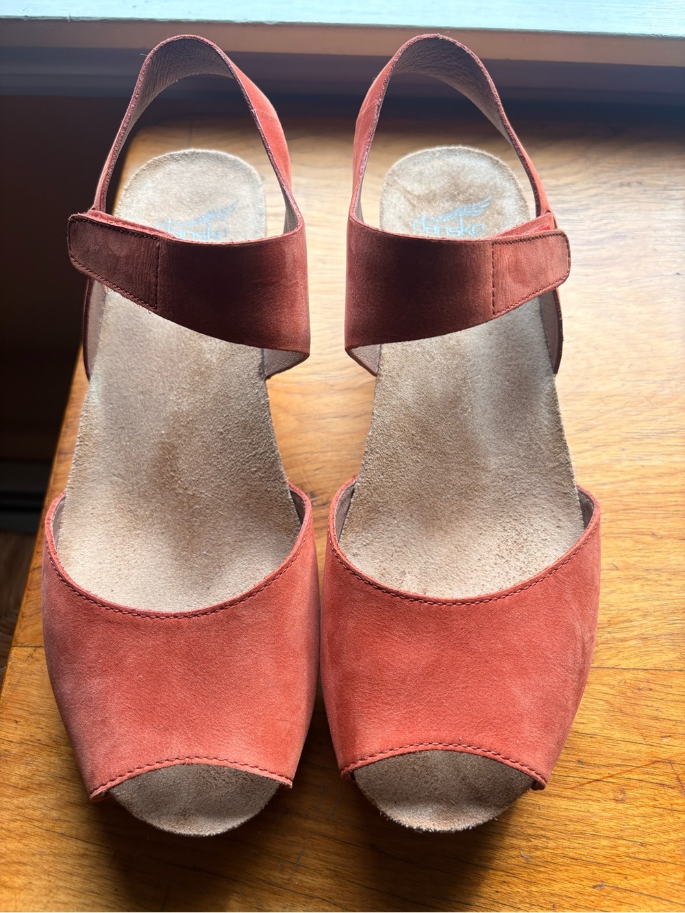 Dansko Rust Suede Open-Toe Slingback Wedges